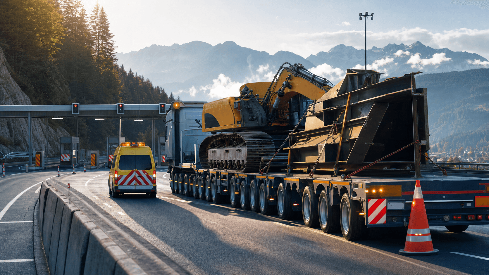 Oversized road transport with escort vehicle